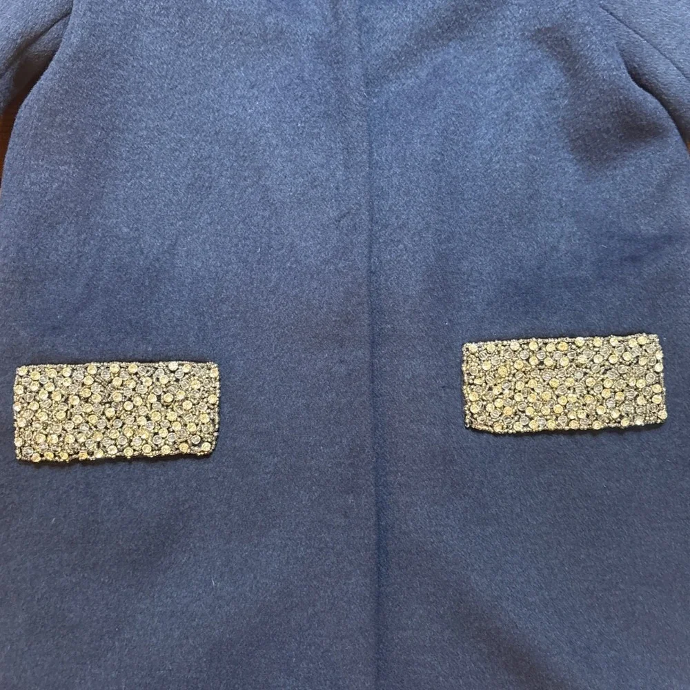 Colleen Lopez Wool‎ Blend Coat Women Blue Excellent Rhinestone Pocket SIZE XS - Picture 4 of 7